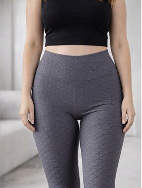 High Waist Scrunch Leggings Charcoal Gray Textured Gym Yoga